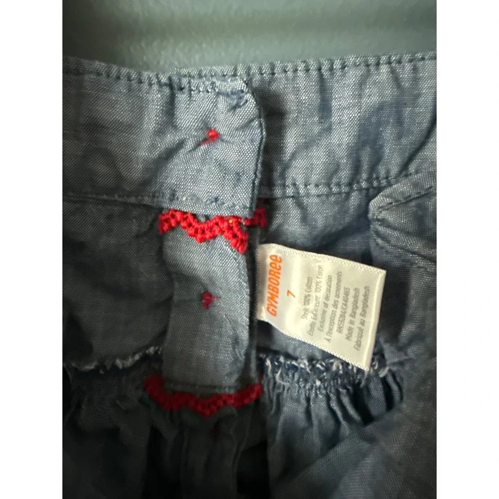 Gymboree Girls‎ Blue Chambray Cherry Embroidered Dress Red Lace